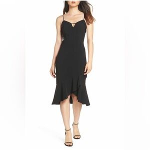 Harlyn Ruffle Midi Elegant Little Black Mermaid Hem Dress XS 0 2 Nordstrom